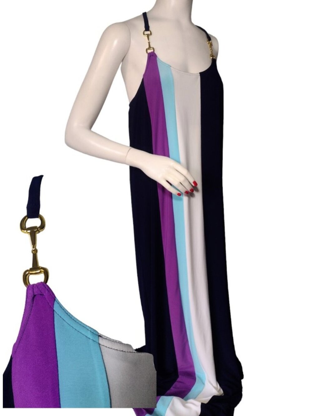Julie Brown NYC Deena Racerback Maxi Dress L Colorblock Stretch Resort Cruise